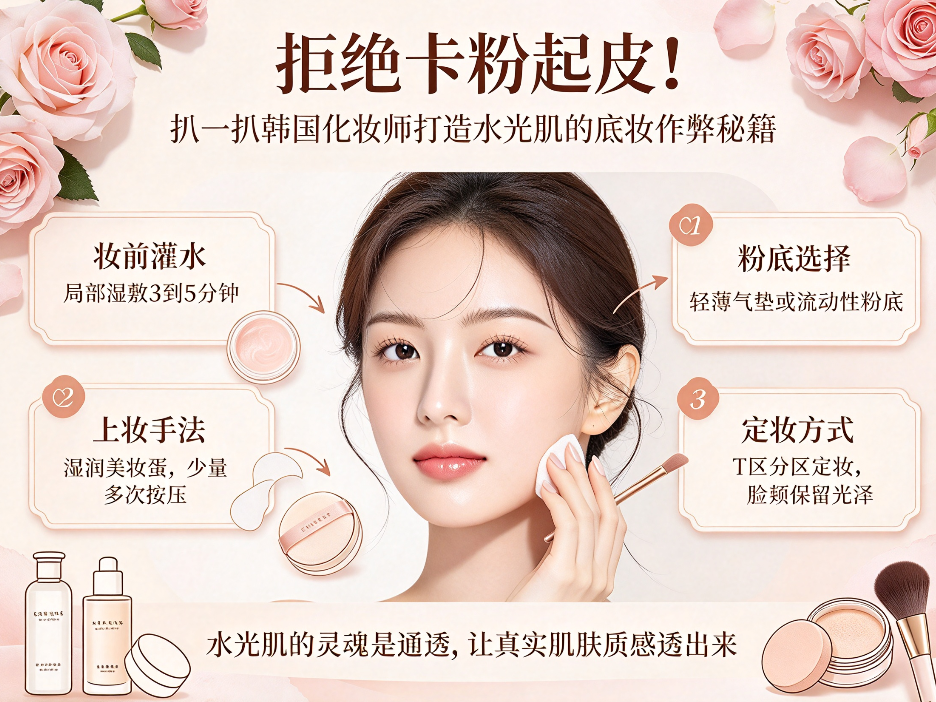 拒绝卡粉起皮!扒一扒韩国化妆师打造“水光肌”的底妆作弊秘籍